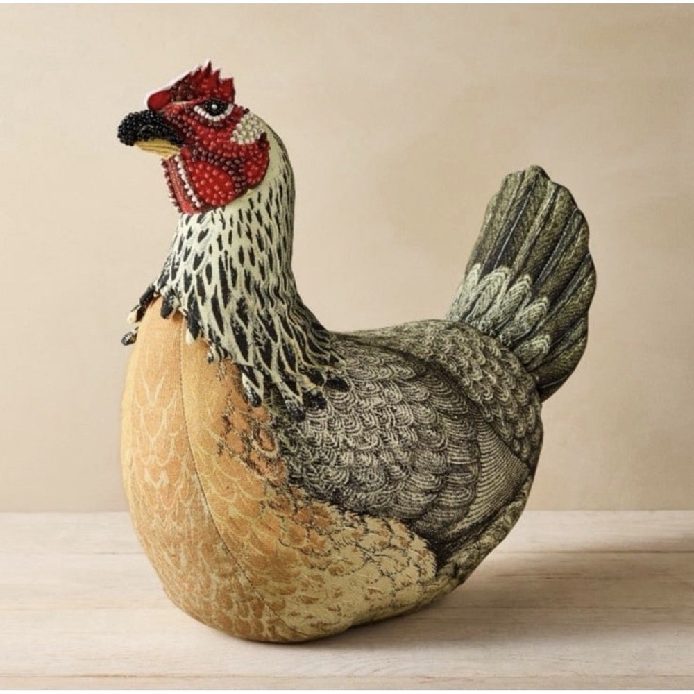 John Derian - 16"x15" Beaded Chicken Novelty Plush Pillow - - NEW Hard To Find!
